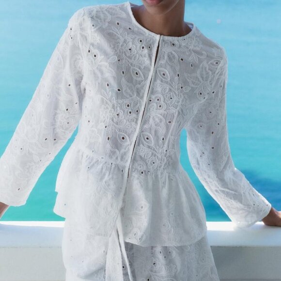 NWT ZARA EMBROIDERED PEPLUM BLOUSE & SHORTS SET SIZE M - Picture 5 of 11